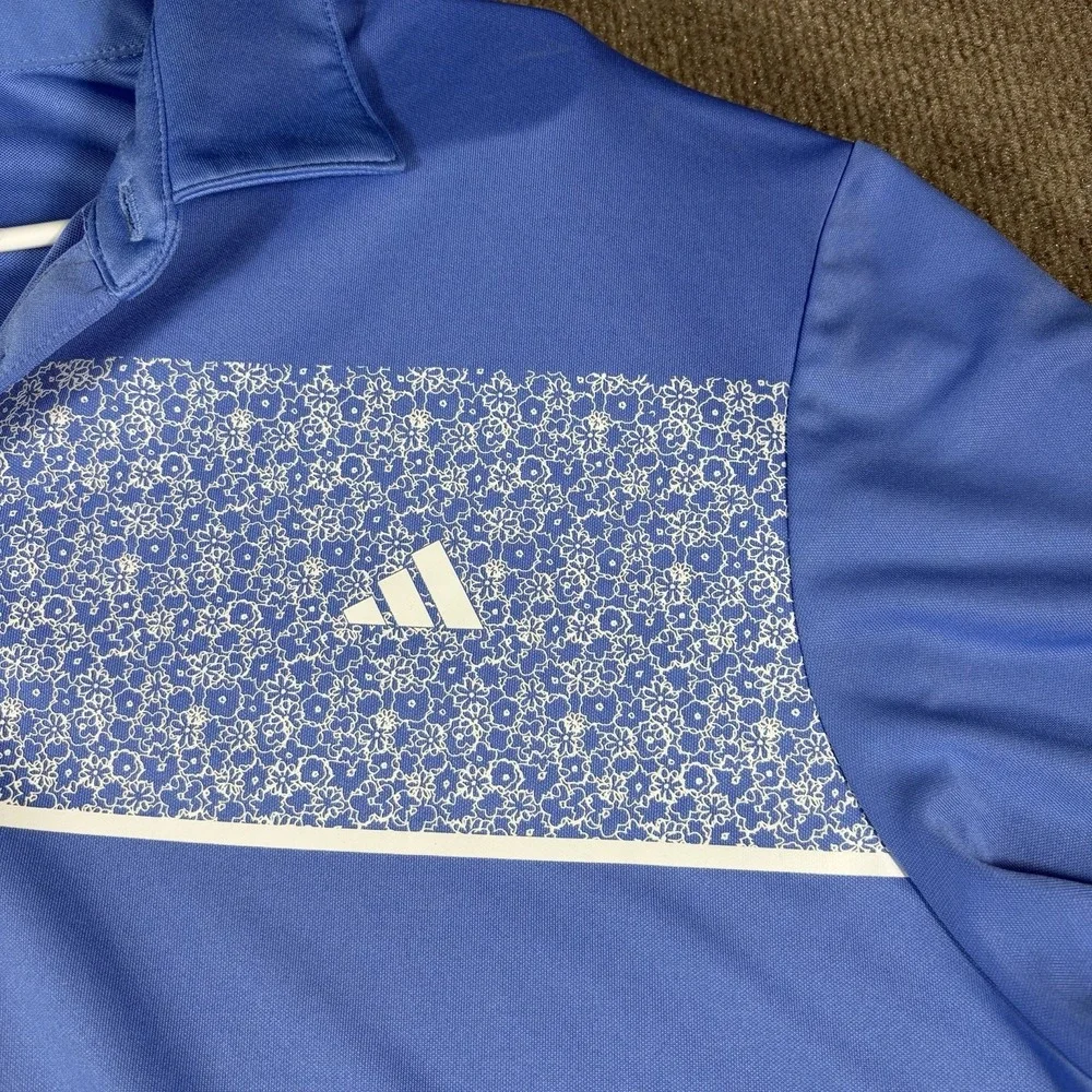 Adidas mens golf polo shirts Short Sleeve Floral Blue 2XL